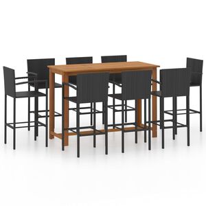 vidaXL Set mobilier bar de grădină, 9 piese, negru