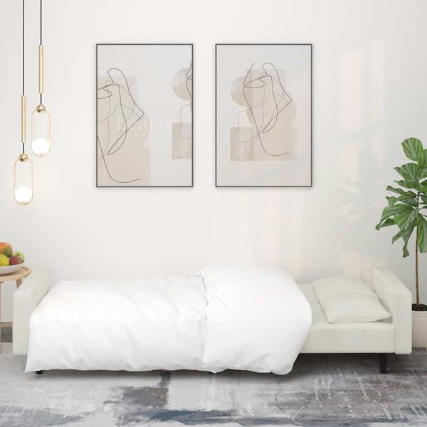 vidaXL Canapea extensibilă cu 2 locuri, 2 perne, crem, catifea