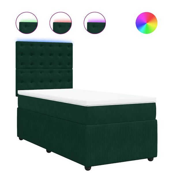 vidaXL Pat box spring cu saltea, verde &icirc;nchis, 90x190 cm, catifea
