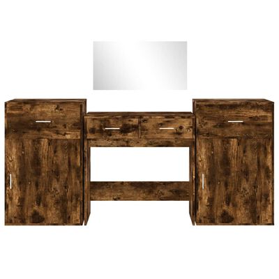 vidaXL Set masă de toaletă, 4 piese, stejar fumuriu, lemn prelucrat