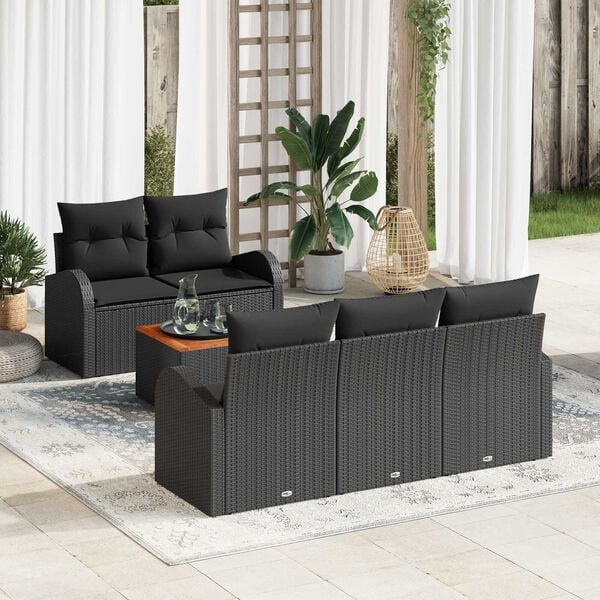 vidaXL Set de canapele pentru grădină cu pernă 6 pcs Negru poliratan