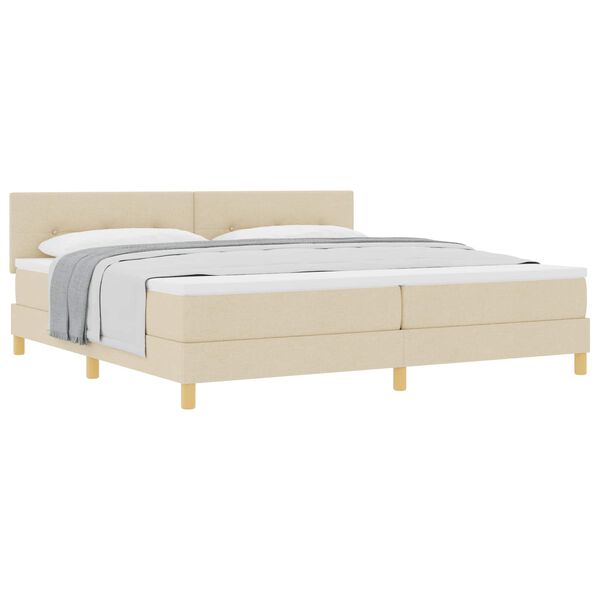 vidaXL Pat cu arcuri cu pernă cu headboard Crem 200 x 200 cm țesătură
