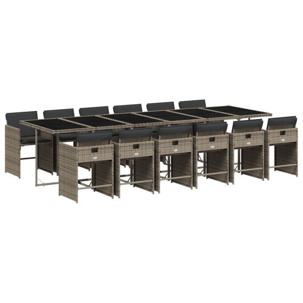 vidaXL Set mobilier de grădină cu perne, 13 piese, gri, poliratan