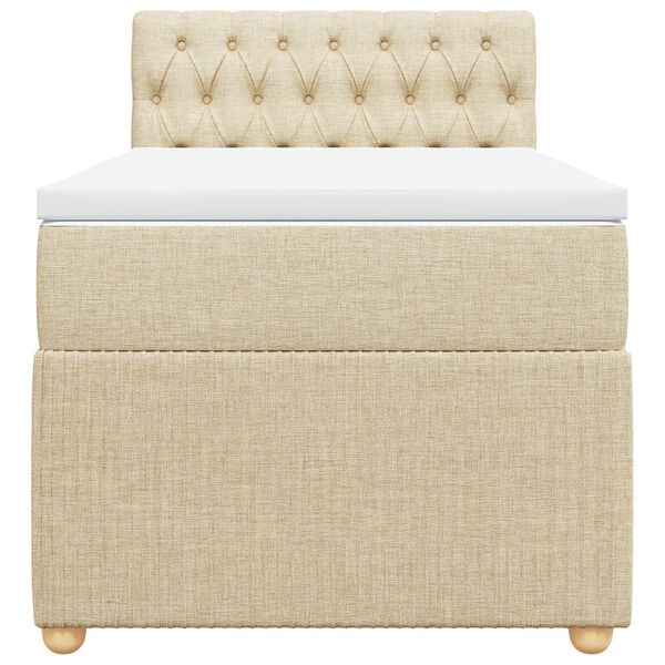 vidaXL Pat box spring cu saltea, crem, 90x190 cm, textil