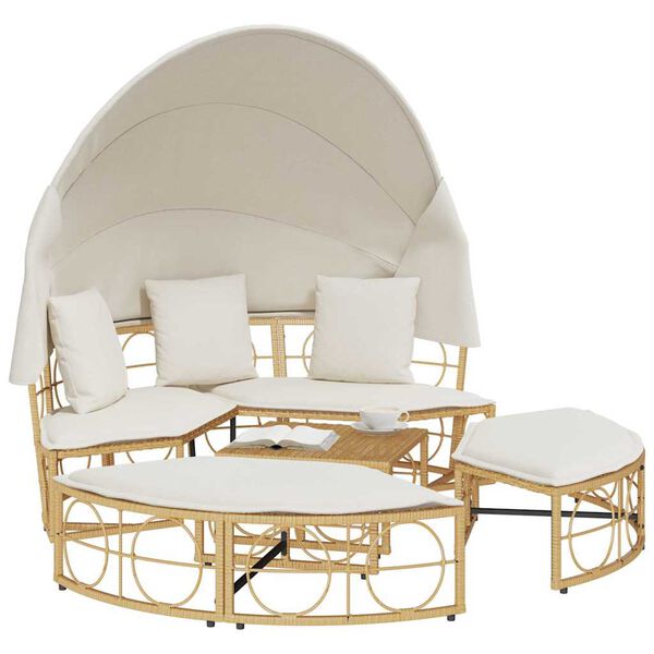 vidaXL Pat Lounge &icirc;n aer liber cu baldachin și perne Poly Rattan