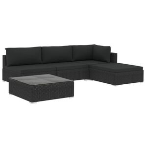 vidaXL Set mobilier de grădină cu perne, 5 piese, negru, poliratan