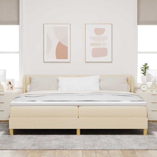 vidaXL Pat cu arcuri cu saltea cu headboard Crem 200 x 200 cm țesătură