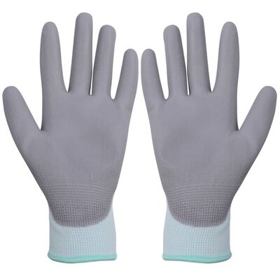 vidaXL Mănuși de protecție PU, 24 perechi, mărimea 8/M, alb și gri