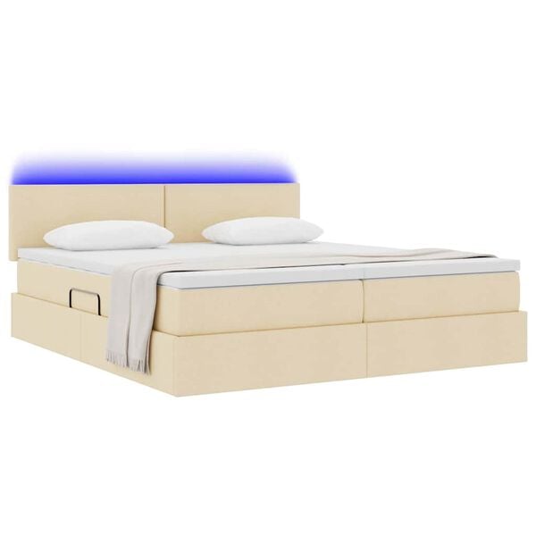 vidaXL Pat cu lumini cu bandă LED Creme 180 x 200 cm țesătură