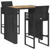 vidaXL Set mobilier bar de grădină fără perne 3 piese negru poliratan