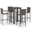 vidaXL Set bar exterior cu cotieră, 5 piese, gri, poliratan