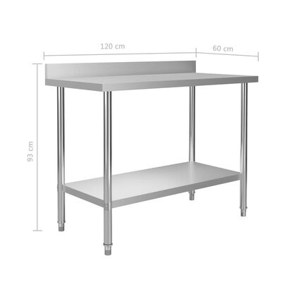 vidaXL Masă bucătărie cu raft superior, 120x60x120 cm, oțel inoxidabil