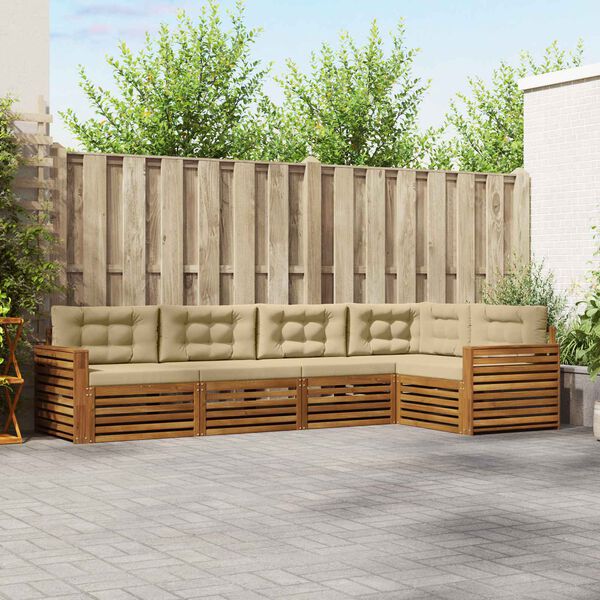 vidaXL Set de canapele de exterior cu pernă 5 pcs Natural și Bej