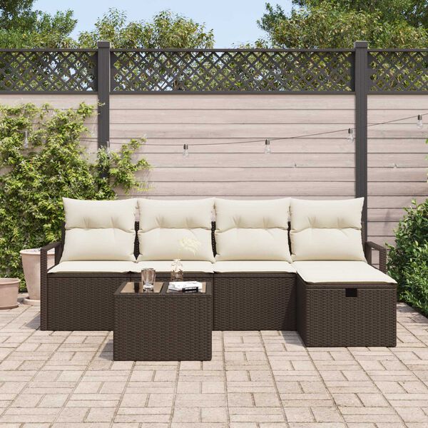 vidaXL Set de canapele pentru grădină cu pernă 6 pcs Maro Rattan poli