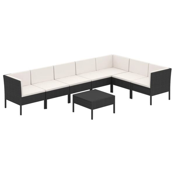 vidaXL Set mobilier de grădină cu perne, 8 piese, negru, poliratan