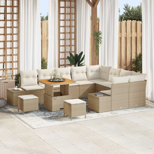 vidaXL Set de canapele pentru grădină cu pernă 12 pcs Bej Rattan poli