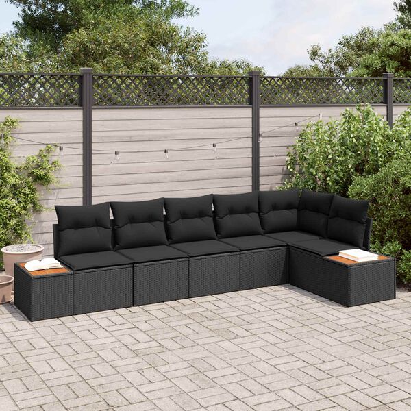 vidaXL Set de canapele pentru grădină cu pernă 6 pcs Negru Poliratan