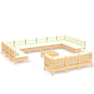 vidaXL Set mobilier grădină cu perne crem, 14 piese, lemn masiv de pin
