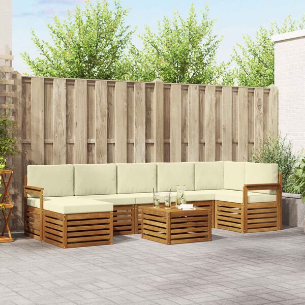 vidaXL Set canapea sectională cu pernă 8 pcs Natural și Crem