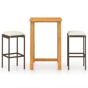 vidaXL Set mobilier de bar de gradină cu perne, 3 piese, maro