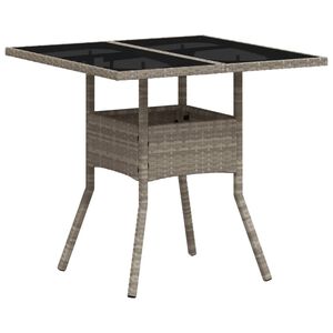 vidaXL Masă grădină blat din sticlă gri deschis 80x80x75 cm poliratan