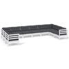 vidaXL Set mobilier de grădină cu perne, 10 piese, alb, lemn masiv pin