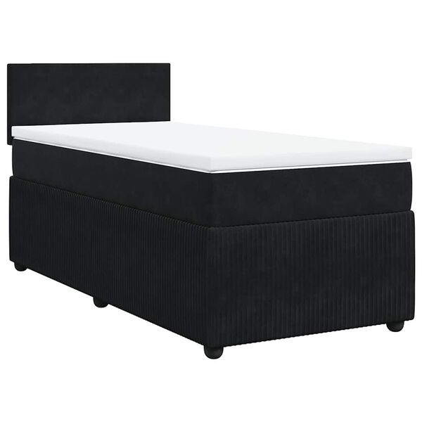 vidaXL Pat box spring cu saltea, negru, 90x200 cm, catifea
