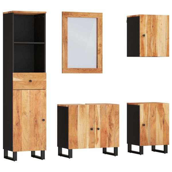 vidaXL Set mobilier de baie, 5 piese, lemn masiv de acacia