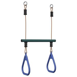 vidaXL Bară trapez cu inele de gimnastică copii, albastru/verde, oțel