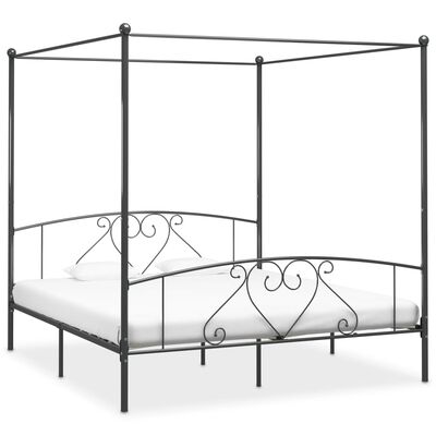 vidaXL Cadru de pat cu baldachin, gri, 200 x 200 cm, metal