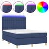 vidaXL Pat cu arcuri, saltea și LED, albastru, 140x190 cm, textil