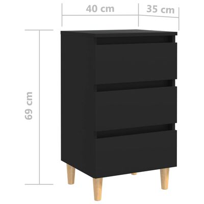 vidaXL Noptieră cu picioare lemn masiv, negru, 40x35x69 cm