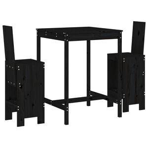 vidaXL Set bar de grădină, 3 piese, negru, lemn masiv de pin