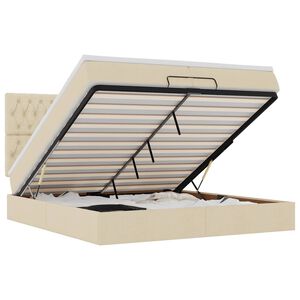 vidaXL Cadru de pat otoman cu saltele crem 200x200cm stofa