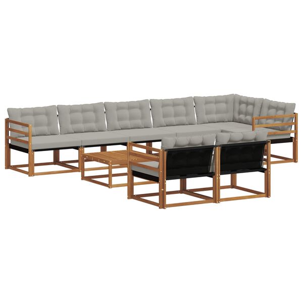 vidaXL Set de canapele de exterior 9 pcs Gri natural și deschis