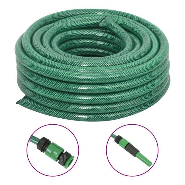 vidaXL Furtun de grădină cu set de racorduri, verde, 0,75", 100 m, PVC