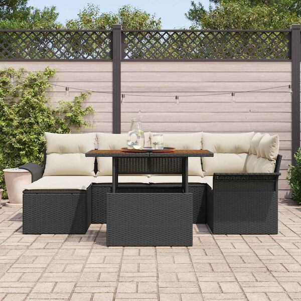 vidaXL Set de canapele pentru grădină 7 pcs Negru Rattan poli
