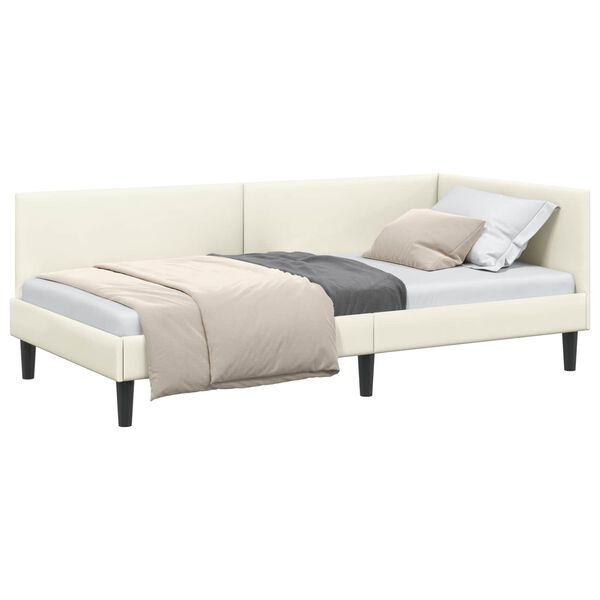 vidaXL Cadru de pat colțar cu headboard Crem 90 cm x 190 cm Catifea