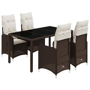 vidaXL Set bistro de grădină, 5 piese, cu perne, maro, poliratan
