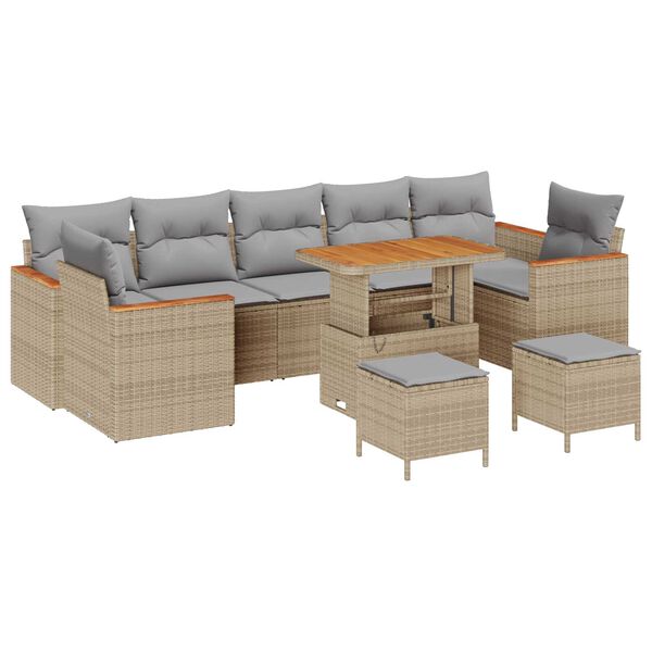 vidaXL Set de canapele pentru grădină cu pernă 10 pcs Bej Rattan poli