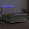 vidaXL Pat cu arcuri, cu saltea & LED, crem, 140x190 cm, piele eco