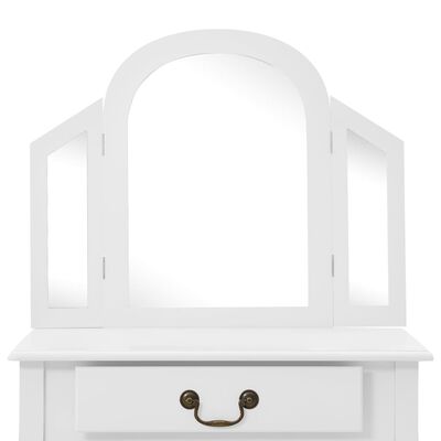 vidaXL Masă toaletă cu taburet, alb, 65x36x128 cm, lemn paulownia, MDF