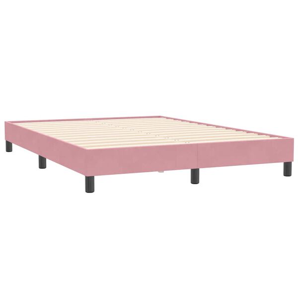 vidaXL Pat box spring cu saltea, roz, 140x210 cm, catifea