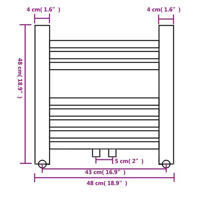 Radiator port-prosop încălzire centrală baie, drept, 480x480 mm