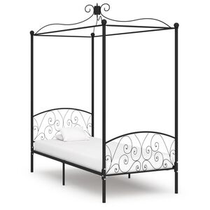 vidaXL Cadru de pat cu baldachin, negru, 90 x 200 cm, metal