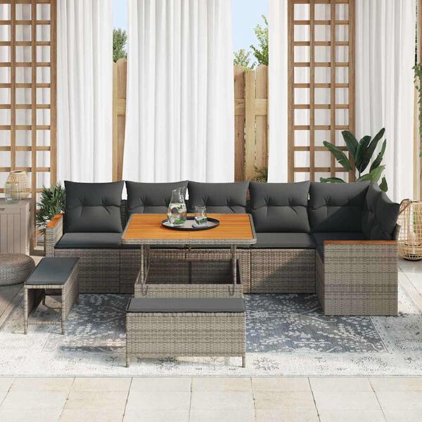 vidaXL Set de canapele pentru grădină cu pernă 9 pcs Gri Rattan poli