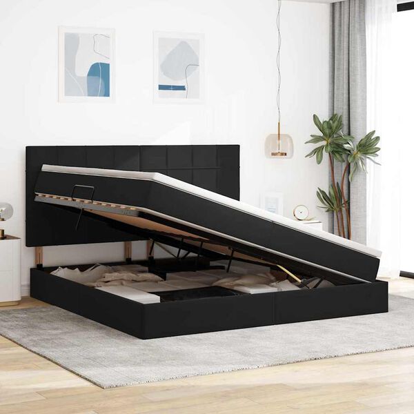 vidaXL Pat cu saltea și LED cu saltea Negru 200 x 200 cm Catifea