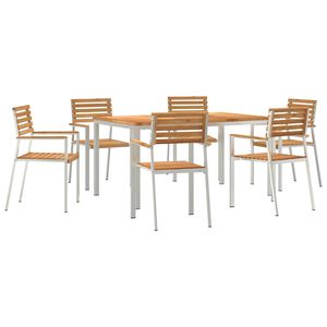 vidaXL Set de masă pentru grădină 7 pcs Maro Lemn solid de tec