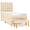 vidaXL Pat box spring cu saltea, crem, 100x200 cm, textil