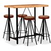 vidaXL Set mobilier bar, 5 piese, lemn acacia, piele naturală & p&acirc;nză